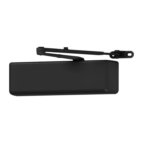 LCN 4040XP-LONG 693 Grade 1 Surface Door Closer Long Arm Push Side Mounting 120 Degree Swing Adjustable Size 1-6 Plastic Cover Black Painted Finish Non-Handed