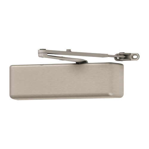 LCN 4040XP-REG LH 646 Grade 1 Surface Door Closer Regular Arm Push or Pull Side Mounting 120 Degree Swing Adjustable Size 1 to 6 Set to 3 Plastic Cover Left-Handed Satin Nickel Plated Clear Coated Finish 4040XP-REG LH 646