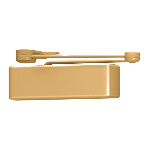 LCN 4040XP-SCUSH 696 Grade 1 Surface Door Closer Spring Cush Arm Push Side Mounting 110 Degree Swing Adjustable Size 1-6 Plastic Cover Satin Brass Painted Finish Non-Handed