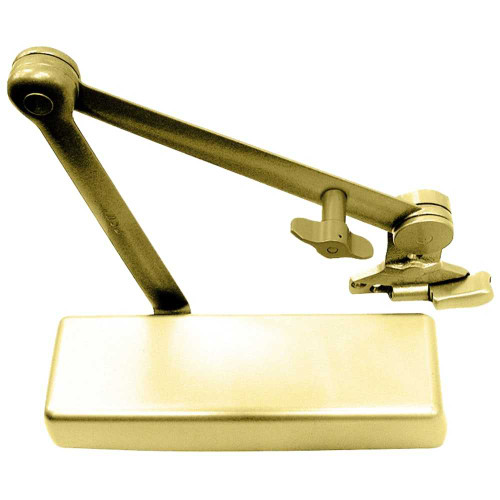 LCN 4040XP-SHCUSH RH 632 Grade 1 Surface Door Closer Spring Cush Hold Open Arm Push Side Mounting 110 Degree Swing Adjustable Size 1-6 Metal Cover Bright Brass Finish Right-Handed 4040XP-SHCUSH RH 632