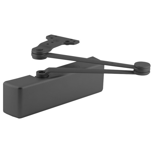 LCN 4041DEL-CUSH 693 Grade 1 Surface Door Closer Cush Arm Push Side Mounting 110 Degree Swing Adjustable Size 1-6 Plastic Cover Delayed Action Black Painted Finish Non-Handed 4041DEL-CUSH 693