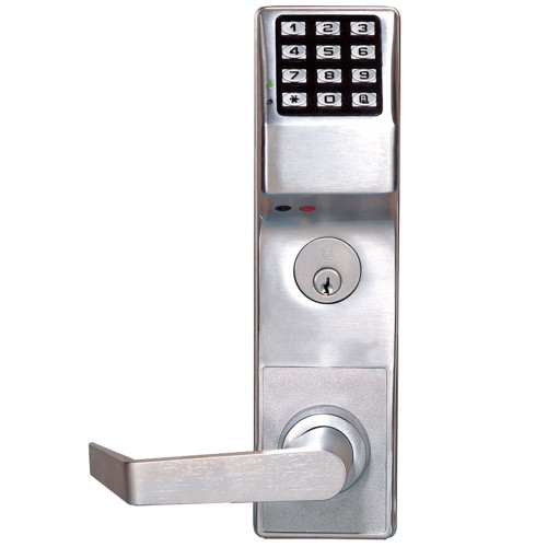 Alarm Lock DL3500DBR US26D Pushbutton Mortise Lock with Deadbolt 300 Users 40000 Event Audit Trail Weatherproof Straight Lever Right Hand or Left Hand Reverse Satin Chrome