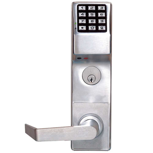 Alarm Lock DL3500DBR US26D Pushbutton Mortise Lock with Deadbolt 300 Users 40000 Event Audit Trail Weatherproof Straight Lever Right Hand or Left Hand Reverse Satin Chrome DL3500DBR US26D