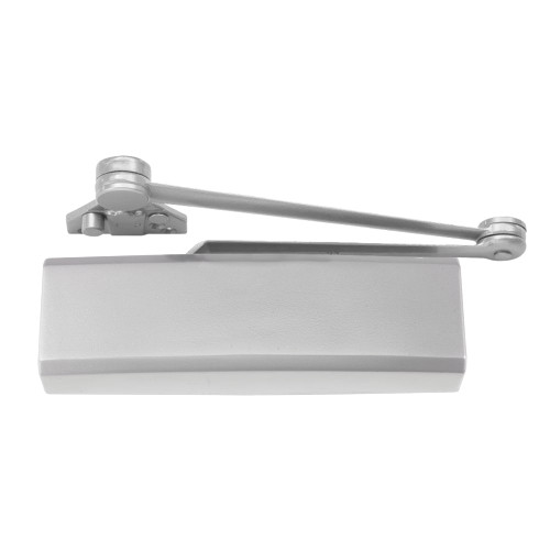 LCN 4050A-SHCUSH 689 4050A Series Grade 1 Door Closer Spring Cush Hold Open Arm Push Side Mounting 110 Degree Swing Adjustable Size 1 to 6 Set to 3 Plastic Cover Non-Handed Aluminum Painted Finish
