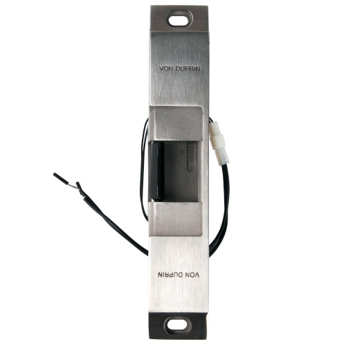 Von Duprin 6112 12V 32D Grade 1 Electric Strike Fail Secure Electrically Unlocked 12 VDC 9 x 1-5/8 Faceplate Fire Rated For use with Rim Exit Devices on Single Doors Hollow Metal Aluminum or Wood Frame Satin Stainless Steel Finish