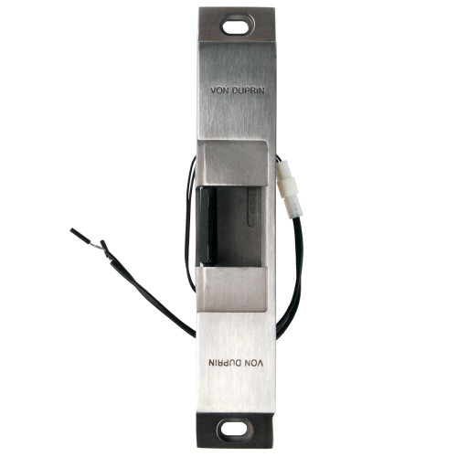 Von Duprin 6112 12V 32D Grade 1 Electric Strike Fail Secure Electrically Unlocked 12 VDC 9 x 1-5/8 Faceplate Fire Rated For use with Rim Exit Devices on Single Doors Hollow Metal Aluminum or Wood Frame Satin Stainless Steel Finish 6112 12V 32D