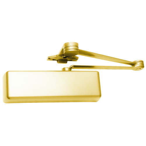 LCN 4111-CUSH RH 632 Grade 1 Surface Door Closer Cush-N-Stop Arm Push Side Parallel Arm Mounting 110 Deg Swing Size 1 to 5 Full Plastic Cover Bright Brass Finish Right-Handed