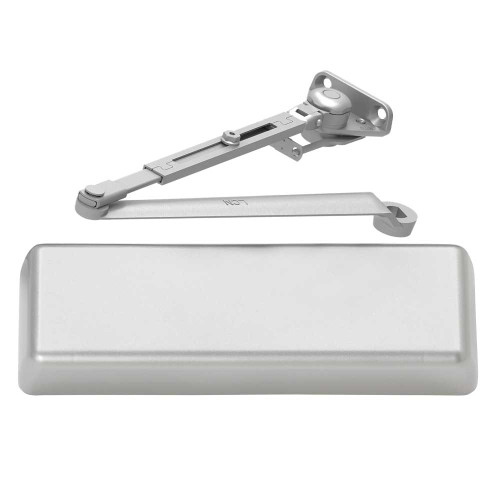 LCN 4111-FL LH 689 SRI Grade 1 Surface Door Closer Fusible Link Arm Push Side Regular Mounting 180 Deg Swing Size 1 to 5 Full Plastic Cover Special Rust Inhibitor Aluminum Painted Finish Left-Handed 4111-FL LH 689 SRI