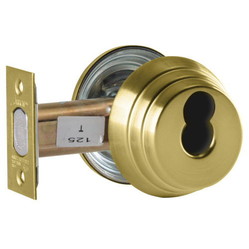 Arrow E62 4 IC Grade 2 Double Cylinder Deadlock SFIC Prep Less Core Satin Brass Finish Field Reversible