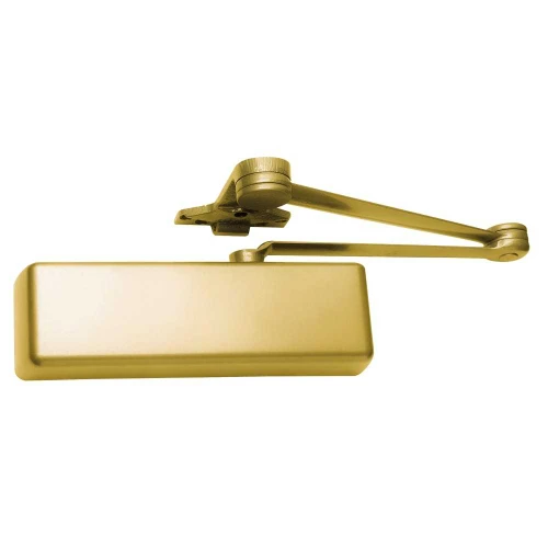 LCN 4111-SCUSH LH 696 Grade 1 Surface Door Closer Spring Cush-N-Stop Arm Push Side Parallel Arm Mounting 110 Deg Swing Size 1 to 5 Full Plastic Cover Satin Brass Finish Left-Handed 4111-SCUSH LH 696