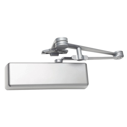 LCN 4111-SHCUSH LH 689 MC Grade 1 Surface Door Closer Spring Hold Open Cush-N-Stop Arm Push Side Parallel Arm Mounting 110 Deg Swing Size 1 to 5 Full Metal Cover Aluminum Painted Finish Left-Handed
