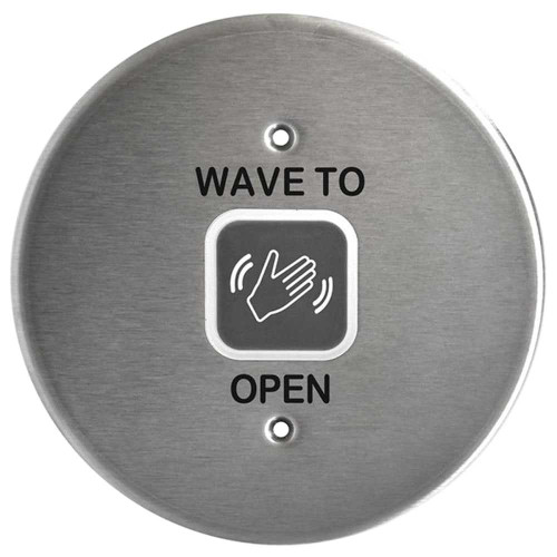 LCN 8310-810R Heavy Duty Touchless Actuator Round Single Gang Text & Wave Icon Satin Stainless Steel 8310-810R