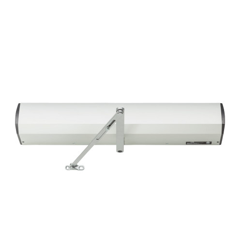 LCN 9142-REG 628 FC Grade 1 Low Energy Surface Mounted Electromechanical Benchmark Door Operator Regular Push Side Mounted 26 - 48 Door Full Length 90 Deg Swing Machine and Wood Screws Satin Aluminum Clear Anodized Finish Non-Handed 9142-REG 628 FC