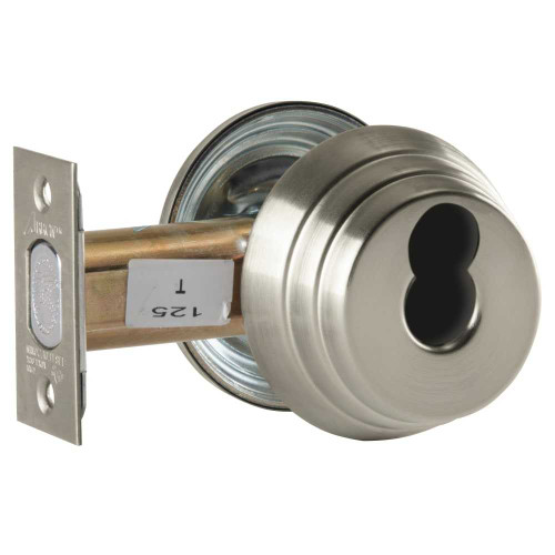 Arrow E61 15 IC Grade 2 Single Cylinder Deadlock SFIC Prep Less Core Satin Nickel Plated Clear Coated Finish Field Reversible E61 15 IC
