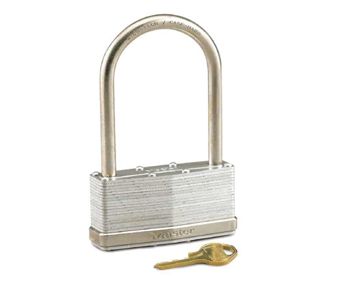 Master Lock Company 101KA 3-1/4 In Wide Laminated Steel Body 3 In Tall 5/16 In Diameter Hardened Boron Alloy Shackle Rekeyable 5-Pin W27 Cylinder 101KA
