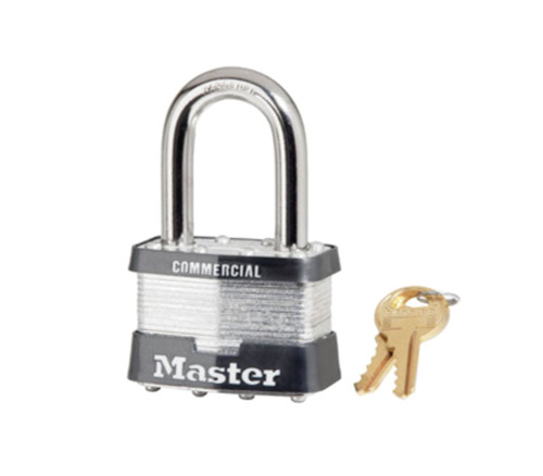 Master Lock Company 5KD 2 In Wide Laminated Steel Body 1 In Tall 3/8 In Diameter Hardened Boron Alloy Shackle 4 Pin Cylinder 
