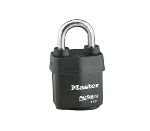 Master Lock Company 6121WO 2-1/8 In Heavy Steel Body 1-1/8 In Tall 5/16 In Diameter Hardened Boron Alloy Shackle Without Cylinder Weather Tough Cover 6121WO