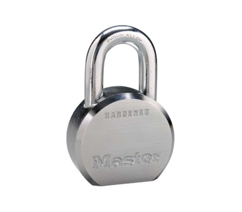 Master Lock Company 6230KALH 10G399 2-1/2 Round Wide Solid Steel Body 2 In Tall 7/16 In Diameter Hardened Boron Alloy Shackle 5 Pin Cylinder Chrome Rustproofing Keyed Alike 6230KALH 10G399