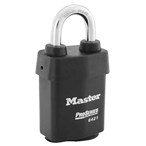 Master Lock Company 6421LFWO 2-1/8 Heavy Steel Body 1-1/2 Tall 5/16 Diameter Hardened Boron Alloy Shackle SFIC Prep Less Core Weather Tough Cover 6421LFWO