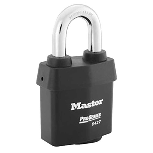 Master Lock Company 6427LJWO 2-5/8 Heavy Steel Body 2-1/2 Tall 5/16 Diameter Hardened Boron Alloy Shackle SFIC Prep Less Core Weather Tough Cover 6427LJWO