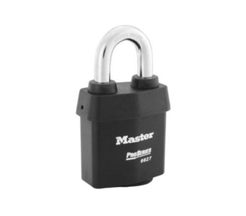 Master Lock Company 6721WO 2-1/8 In Heavy Steel Body 3/4 In Tall 5/16 In Hardened Boron Alloy Shackle Without Cylinder Iron Shackle Shroud 