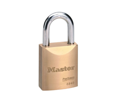 Master Lock Company 6840MK 1-3/4 In Wide Brass Body 1-3/16 In Tall 5/16 In Diameter Hardened Boron Alloy Shackle 5 Pin Cylinder Master Keyed 