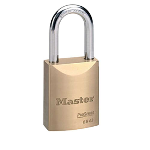 Master Lock Company 6842DO45KZ 1-3/4 In Wide Brass Body 1-3/16 In Tall 5/16 In Diameter Hardened Boron Alloy Shackle 5 Pin Cylinder Zero Bitted 6842DO45KZ