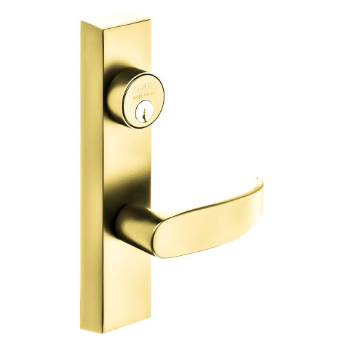 Sargent 746-8 ETP LHRB 3 Grade 1 Exit Device Trim Storeroom Function Freewheeling Trim Key Unlocks Trim Trim Retracts Latch Trim Relocks when Key is Removed For Rim 8800 and NB8700 Series Devices 1-1/8 In Mortise Cylinder P Lever LHR Bright Brass