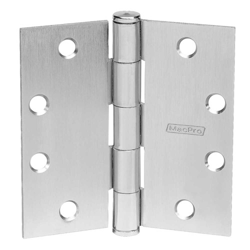 McKinney MP79 4-1/2X4-1/2 26D NRP MacPro Full Mortise Hinge 5-Knuckle Standard Weight 4-1/2 by 4-1/2 Square Corner Non-Removable Pin Satin Chrome Finish MP79 4-1/2X4-1/2 26D NRP