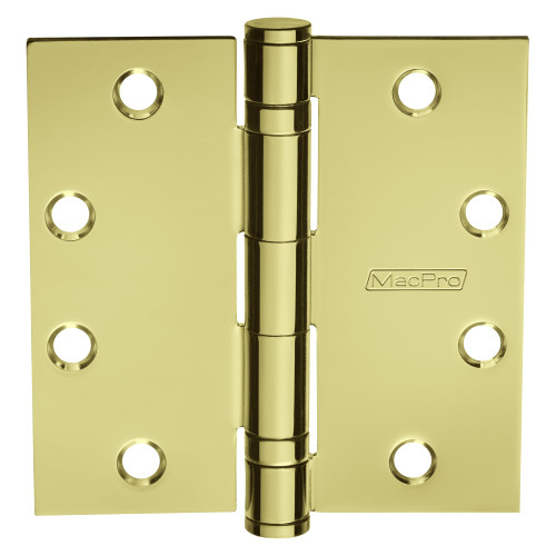 McKinney MPB79 4-1/2x4-1/2 3 MacPro Full Mortise Hinge 5-Knuckle Standard Weight 4-1/2 by 4-1/2 Square Corner Bright Brass Finish