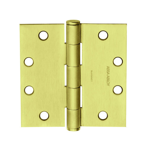 McKinney T2714 4-1/2X4-1/2 4 Full Mortise Hinge 5-Knuckle Standard Weight 4-1/2 by 4-1/2 Square Corner Satin Brass Finish