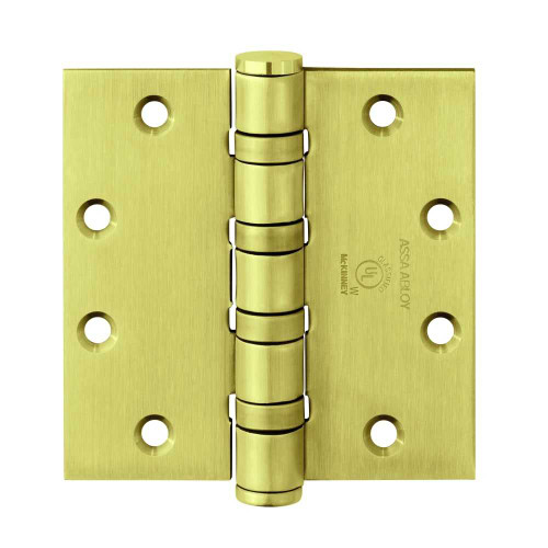 McKinney T4A3386 5X5 4 Full Mortise Hinge 5-Knuckle Heavy Weight 5 by 5 Square Corner Satin Brass Finish T4A3386 5X5 4