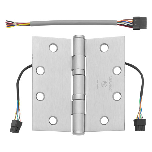 McKinney TA2314 4-1/2X4-1/2 26D QC8 Full Mortise Hinge 5-Knuckle Standard Weight 4-1/2 by 4-1/2 Square Corner 8-Wire ElectroLynx Connector Satin Chrome Finish