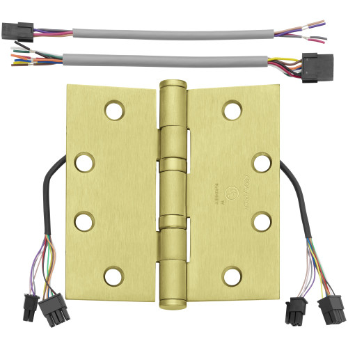 McKinney TA2714 4-1/2X4-1/2 4 QC12 Full Mortise Hinge 5-Knuckle Standard Weight 4-1/2 by 4-1/2 Square Corner 12-Wire ElectroLynx Connector Satin Brass Finish