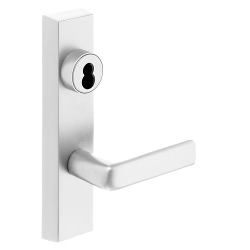Sargent 60-713-8 ETE LHRB WSP Grade 1 Exit Device Trim Classroom Function Key Outside Unlocks/Locks Trim For Rim 8800 and NB8700 Series Devices Sargent LFIC Less Core E Lever LHR White Suede Powder Coat