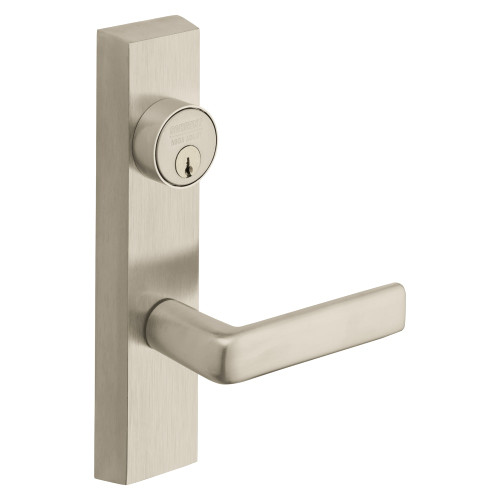 Sargent 706-8 ETE LHRB 15 Grade 1 Exit Device Trim Storeroom Function Key Unlocks Trim Trim Retracts Latch/Trim Relocks when Key is Removed For Rim 8800 and NB8700 Series Devices 1-1/8 In Mortise Cylinder E Lever LHR Satin Nickel Plated Clear Coated