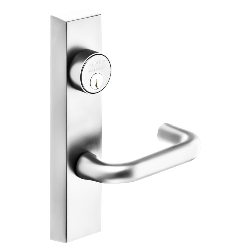 Sargent 713-8 ETJ RHRB 26 Grade 1 Exit Device Trim Classroom Function Key Outside Unlocks/Locks Trim For Rim 8800 and NB8700 Series Devices 1-1/8 In Mortise Cylinder J Lever RHR Bright Chrome