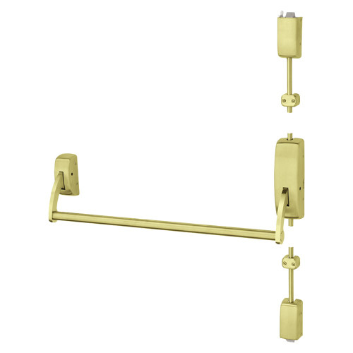 Sargent 12-9728 LHR 4 Surface Vertical Rod Crossbar Exit Device Fire Rated LHR Passage Thumbpiece Less Trim Satin Brass 12-9728 LHR 4