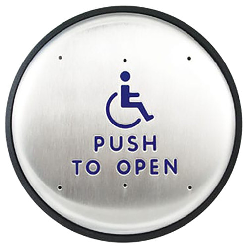 Norton 533 Stainless Steel Push Plate Door Switch 6 Round PUSH TO OPEN & Handicapped Logo Blue Letters RF 433MHz