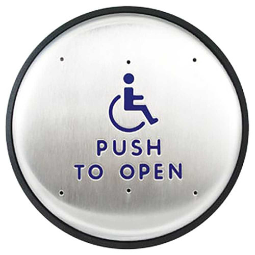 Norton 533 Stainless Steel Push Plate Door Switch 6 Round PUSH TO OPEN & Handicapped Logo Blue Letters RF 433MHz 533