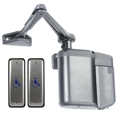 Norton 5811xNPB 689 ADAEZ PRO Door Operator Kit Pull Side Parallel Arm Operator 2 Wireless Narrow Style Push Buttons Aluminum Finish 5811xNPB 689