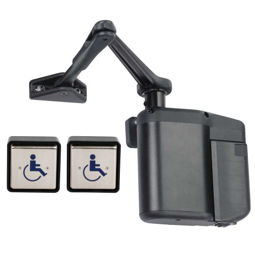 Norton 5811xSQPB 693T ADAEZ PRO Door Operator Kit Push Side Parallel Arm Operator 2 Wireless Square Style Push Buttons Black Textured Powder Coat Finish 5811xSQPB 693T