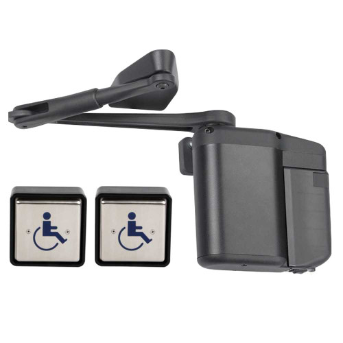 Norton 5813xSQPB 693T ADAEZ PRO PLUS Door Operator Kit Pull Side Parallel Arm Operator 2 Square Style Push Buttons 1015 Hardwire Kit Black Textured Powder Coat Finish 5813xSQPB 693T