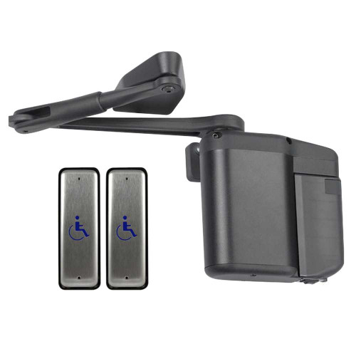 Norton 5831xNPB 693T ADAEZ PRO Door Operator Kit Push Side Parallel Arm Operator 2 Wireless Narrow Style Push Buttons Black Textured Powder Coat Finish 5831xNPB 693T