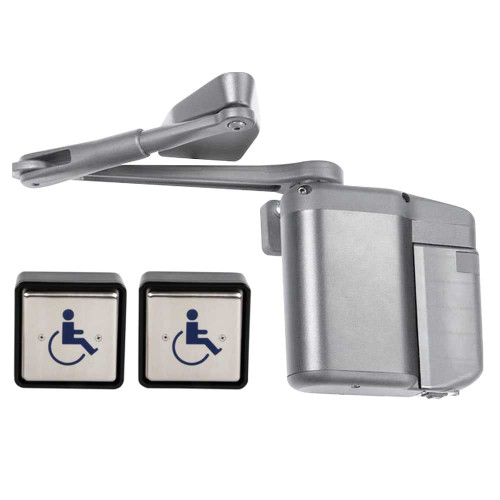 Norton 5831xSQPB 689 ADAEZ PRO Door Operator Kit Push Side Parallel Arm Operator 2 Wireless Square Push Buttons Aluminum Finish 5831xSQPB 689