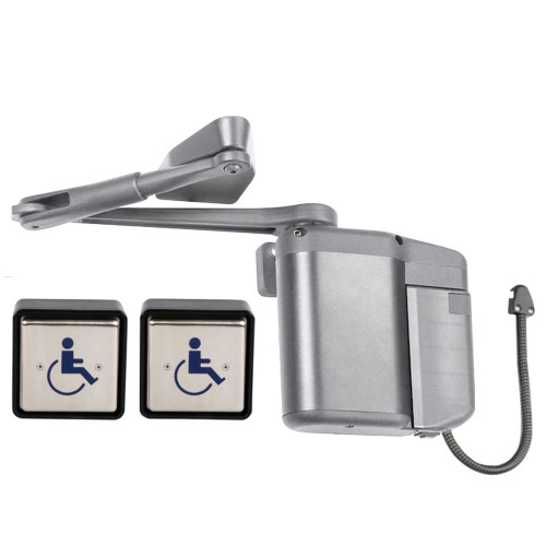 Norton 5833xSQPB 689 ADAEZ PRO PLUS Door Operator Kit Push Side Parallel Arm Operator ADA1015P Hardwire Kit and 2 Square Style Push Buttons Aluminum Finish 5833xSQPB 689