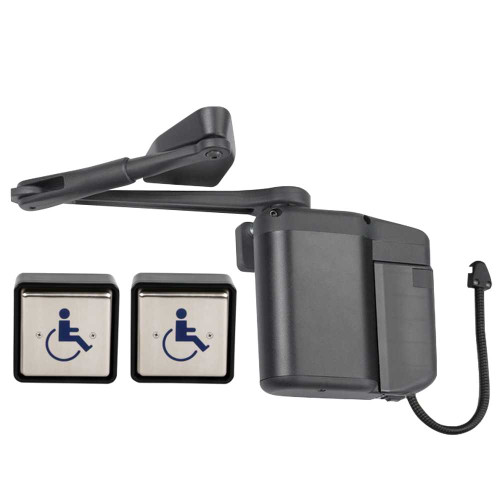 Norton 5833XSQPB 693T ADAEZ PRO PLUS Door Operator Kit Push Side Parallel Arm Operator ADA1015P Hardwire Kit and 2 Square Style Push Buttons Black Textured Powder Coat Finish 5833XSQPB 693T