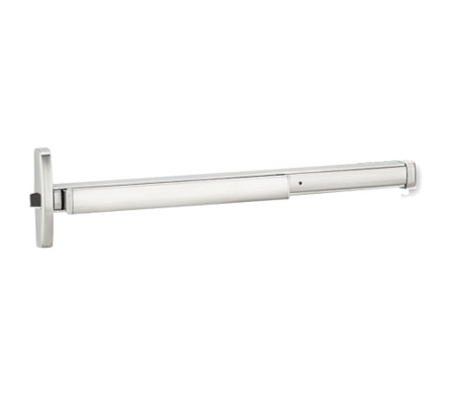 PHI FL2803 628 48 Grade 1 Fire Rated Concealed Vertical Rod Exit Device Wide Stile Pushpad 48 Device Storeroom Function Satin Aluminum Clear Anodized Finish Field Reversible
