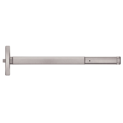 PHI MLR2401 630 36 Grade 1 Rim Exit Device Narrow Stile Pushpad 36 Device Exit Only Function Less Dogging Motorized Latch Retraction Satin Stainless Steel Finish Field Reversible MLR2401 630 36