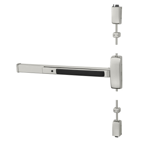 Sargent 43-8710F ETE RHR 32D Grade 1 Surface Vertical Rod Exit Device Wide Stile Pushpad 36 Device 120 Door Height Dummy Function E Lever with Escutcheon Flush End Cap Hex Key Dogging Satin Stainless Steel Finish Right Hand Reverse